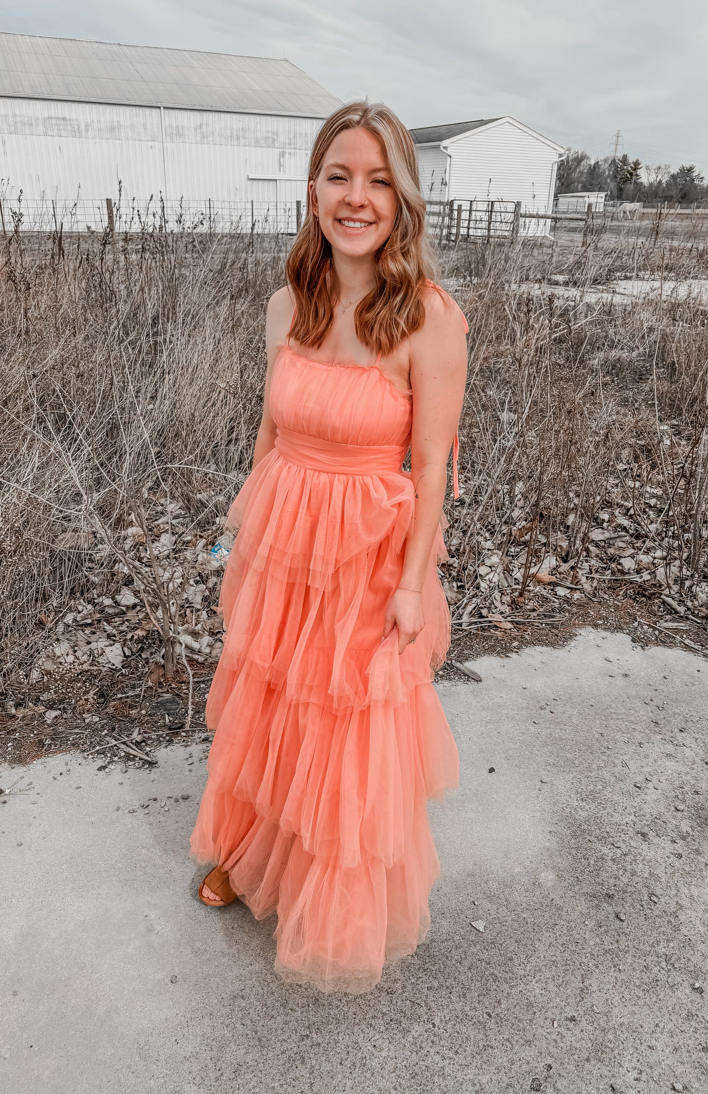 ROMANTIC TIERED MESH RUFFLED DRESS