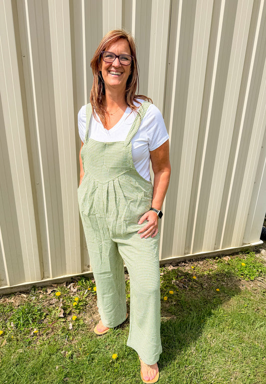 Green Gingham overall jumpsuit