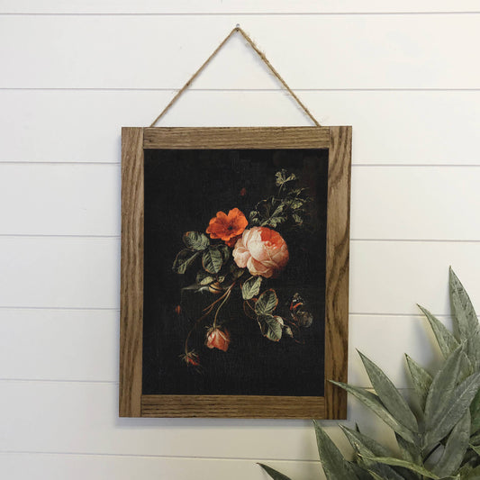 Vintage Distressed Rose Canvas Wood Sign Framed Wall Art Pri