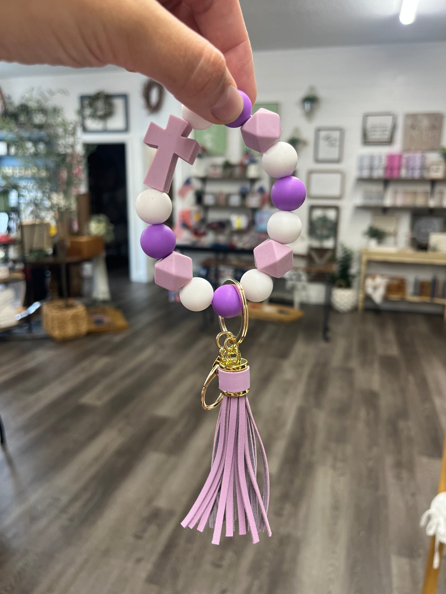 Lavender cross keychain