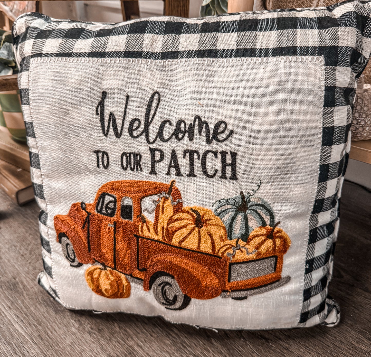 Welcome to our Patch checkered throw pillow
