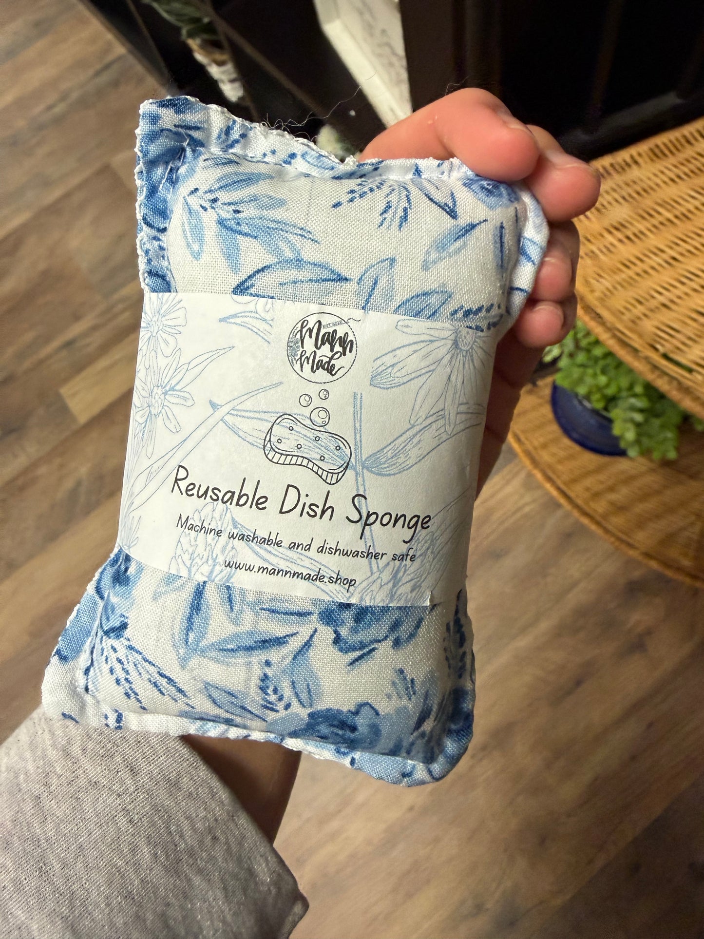 Blue floral reusable sponge