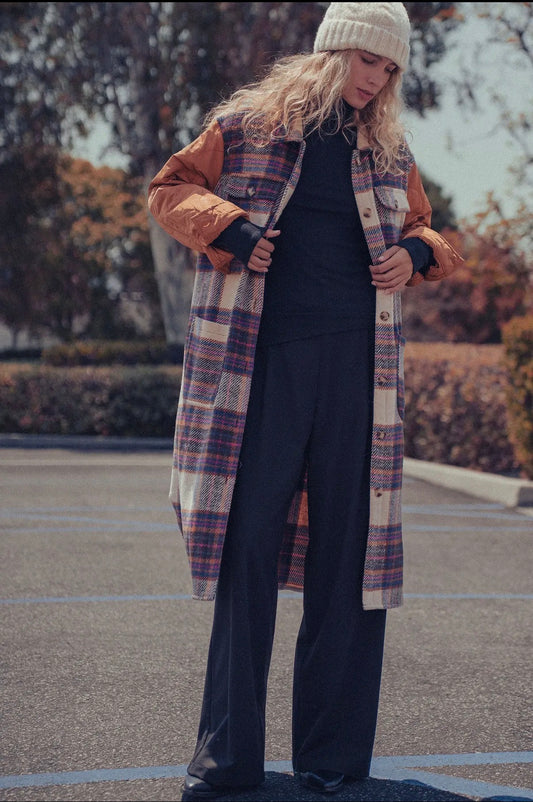 Plaid patchwork long coat