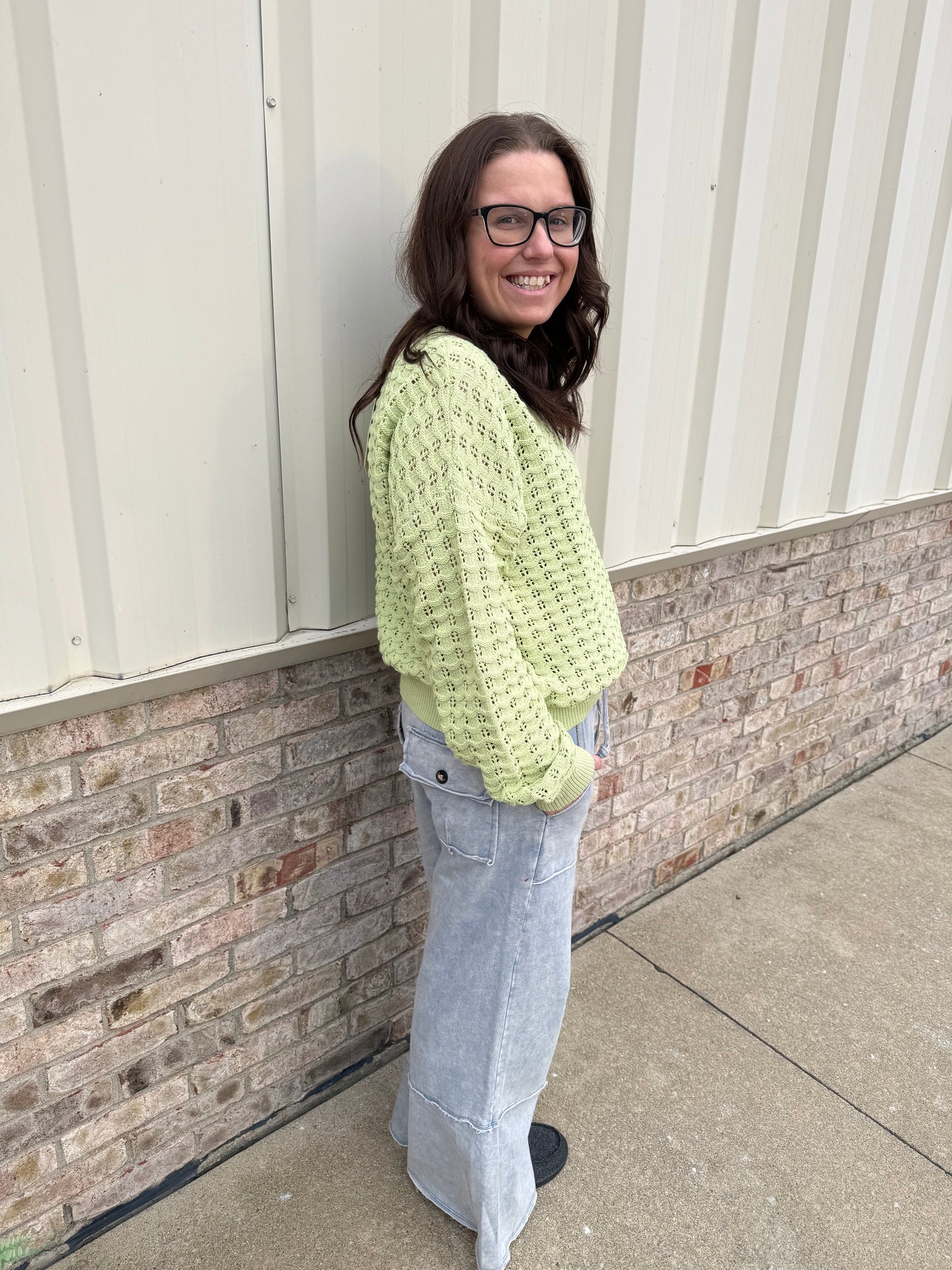 Crew Neck Crochet Knit Sweater