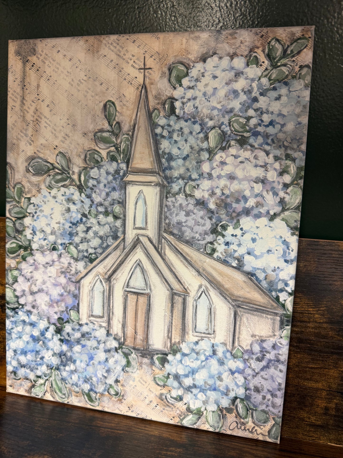 Church blue floral canvas