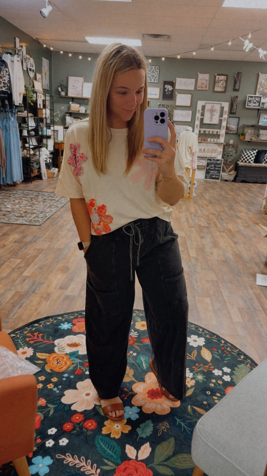Tan Patchwork Floral Tee