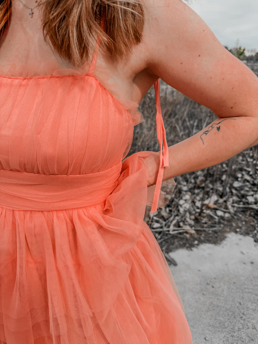 ROMANTIC TIERED MESH RUFFLED DRESS