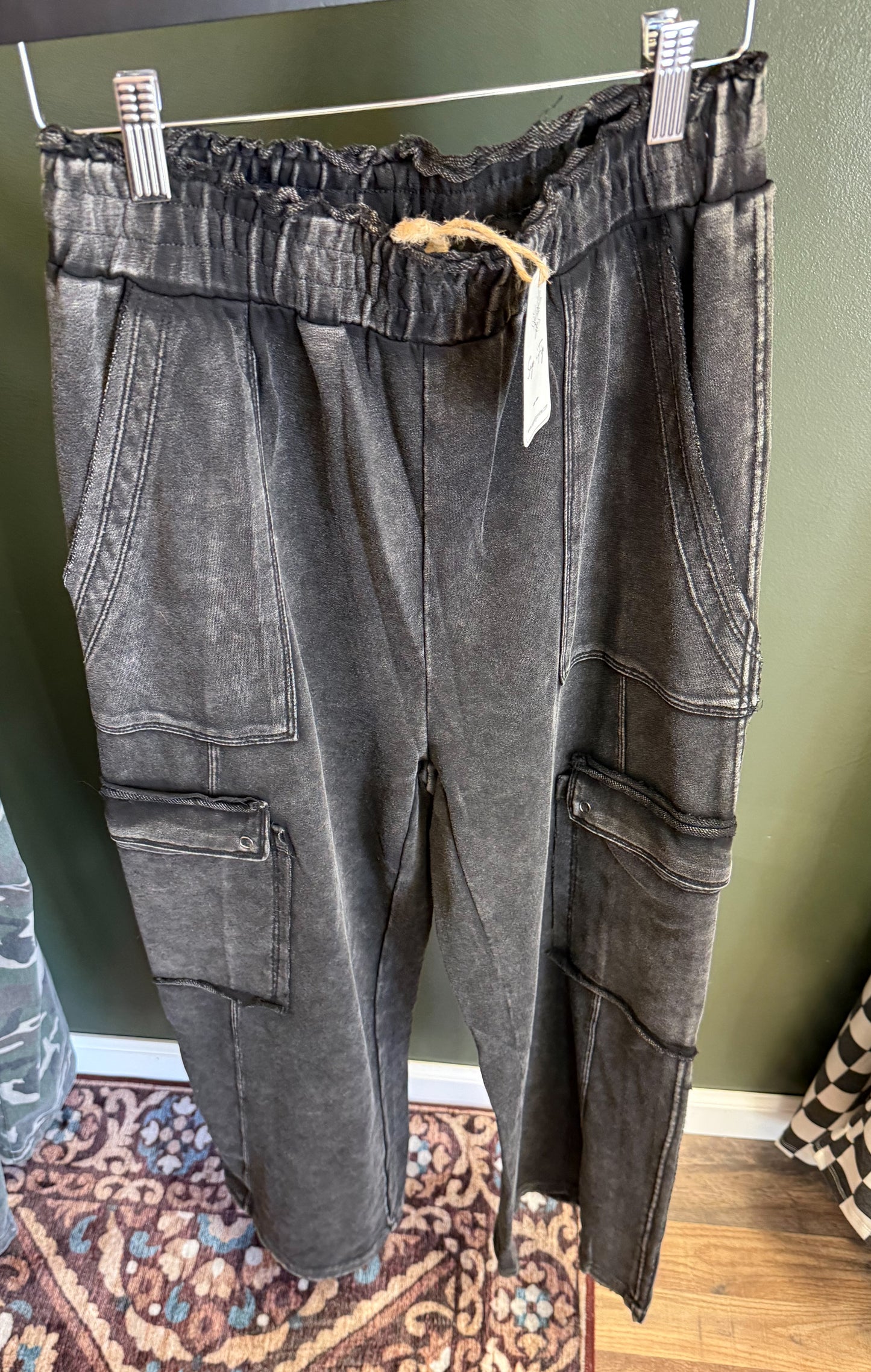 Black mineral wash cargo pants