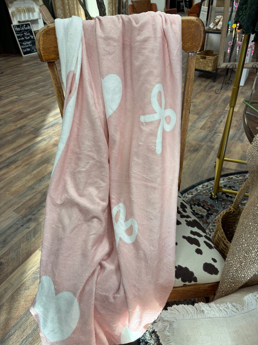 Baby pink bow blanket