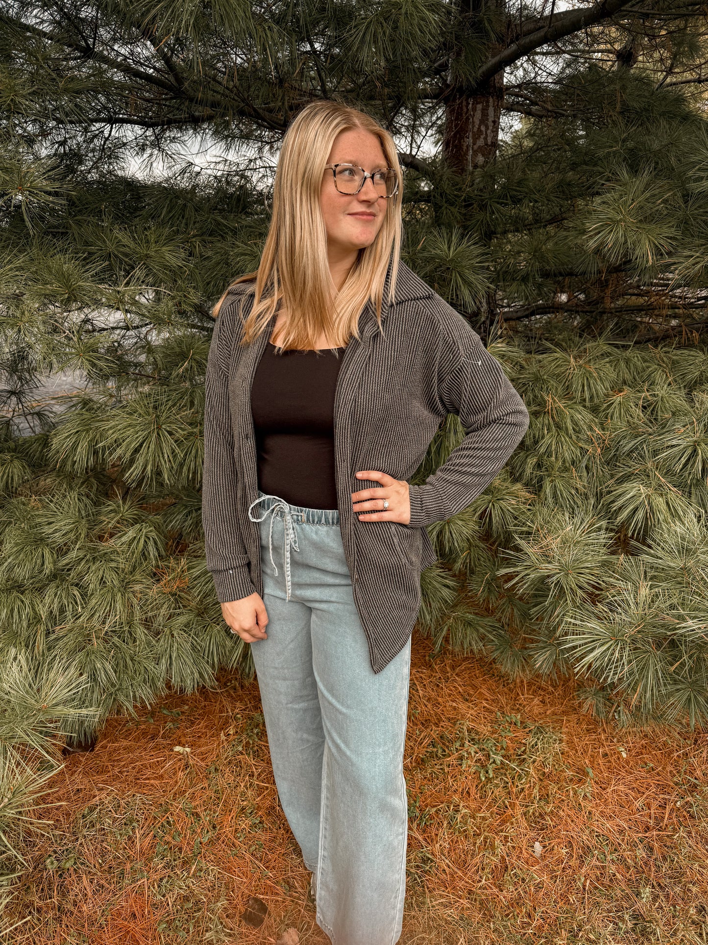 Charcoal ribbed Shacket