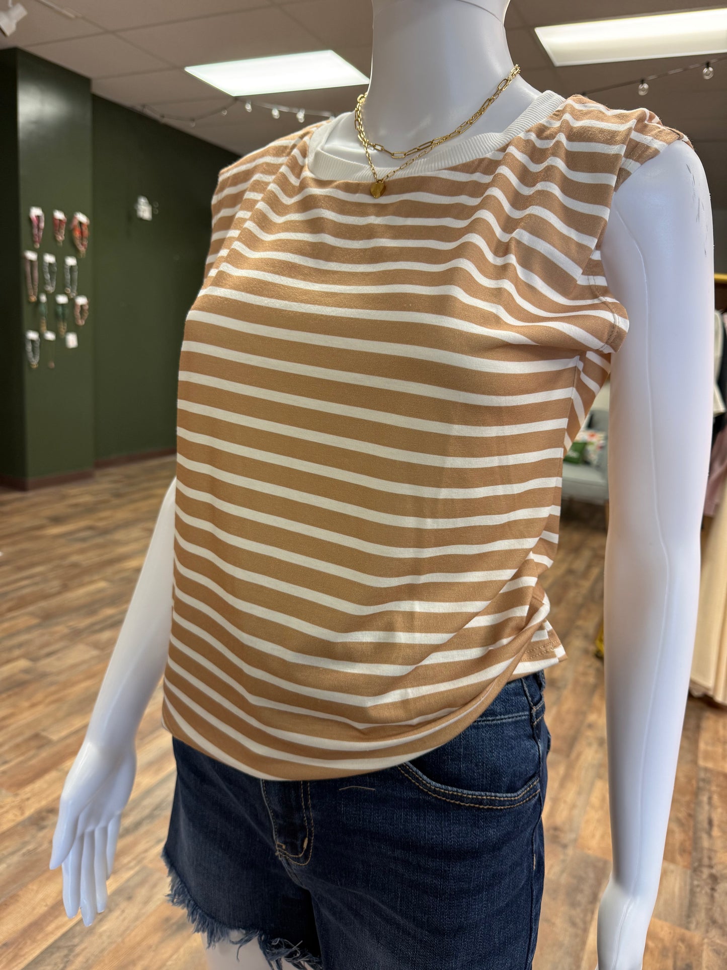 Striped high neck tank