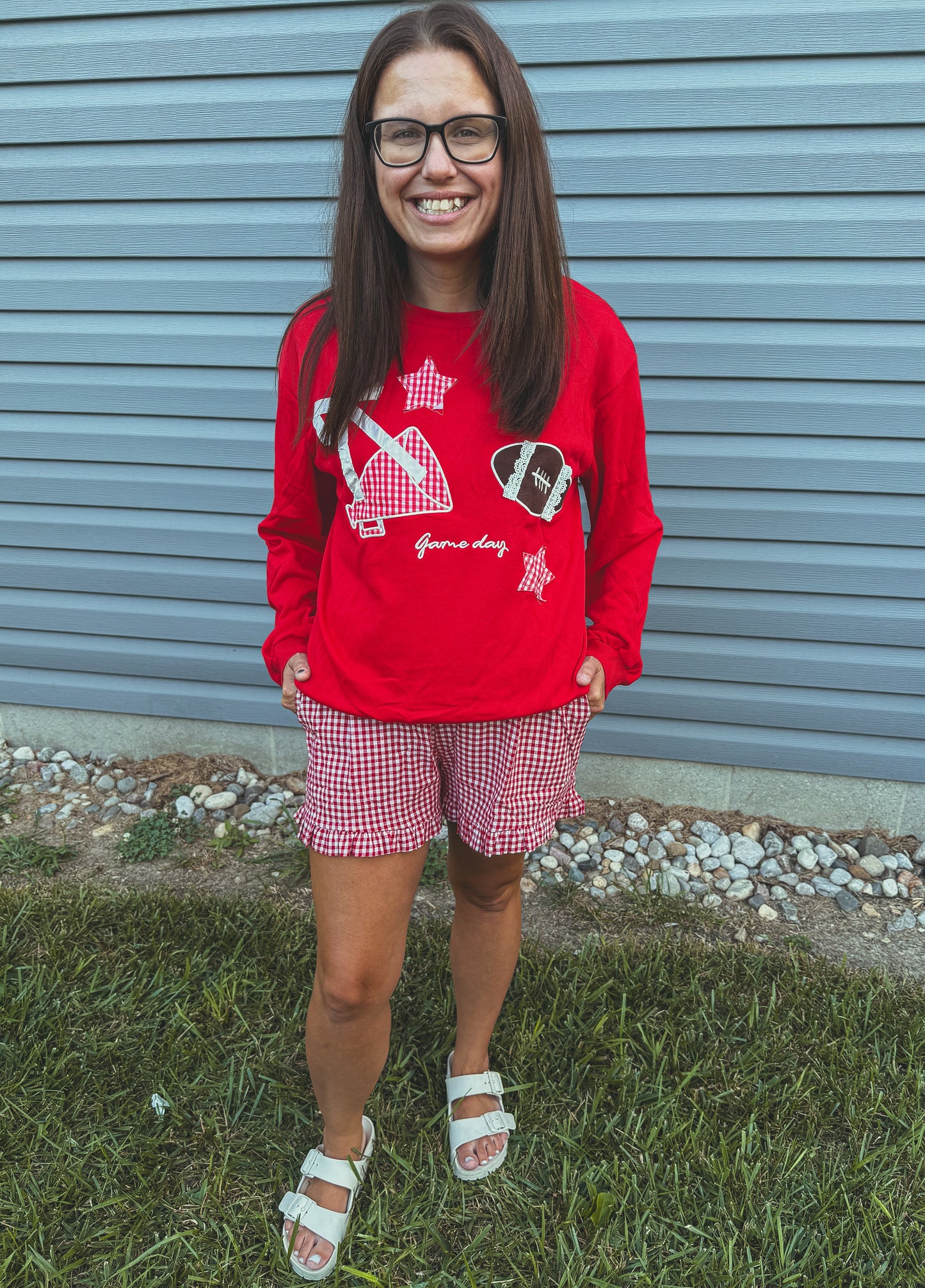 Patchwork gameday black or red crewneck 🏈✨