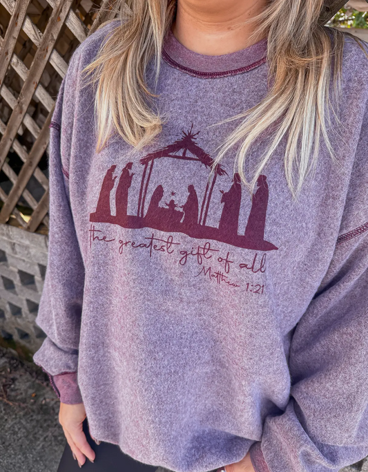 Purple inside out Christmas crew neck