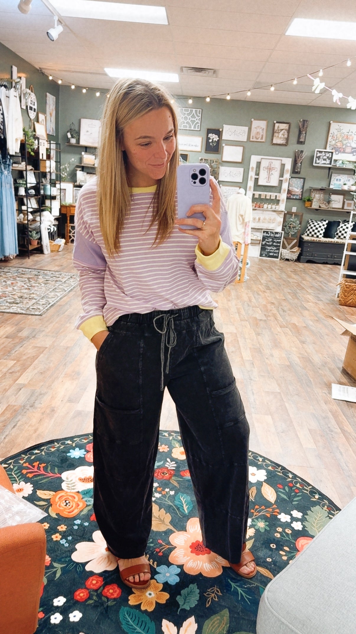 Purple and yellow striped pullover