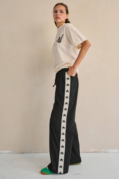 STAR STRIPE CORDUROY WIDE LEG PANTS