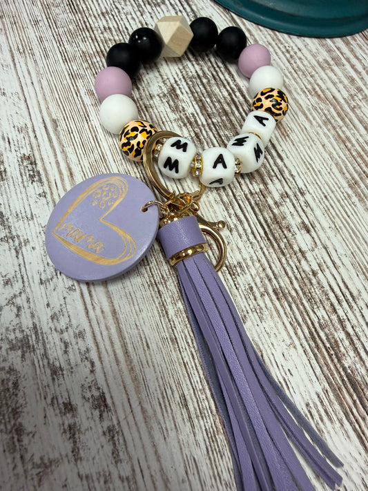 Purple and cheetah mama keychain