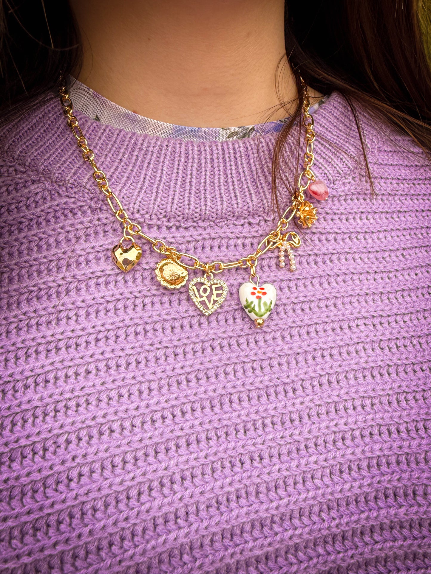 Ceramic flower charm necklace
