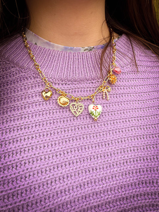 Ceramic flower charm necklace