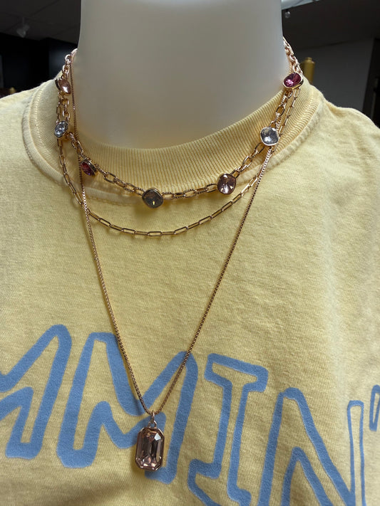 Triple gold and stone necklace