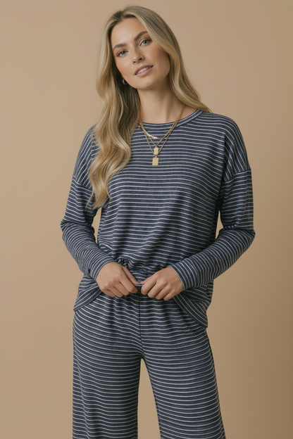 Round Neck Striped Oversized French Terry Top
