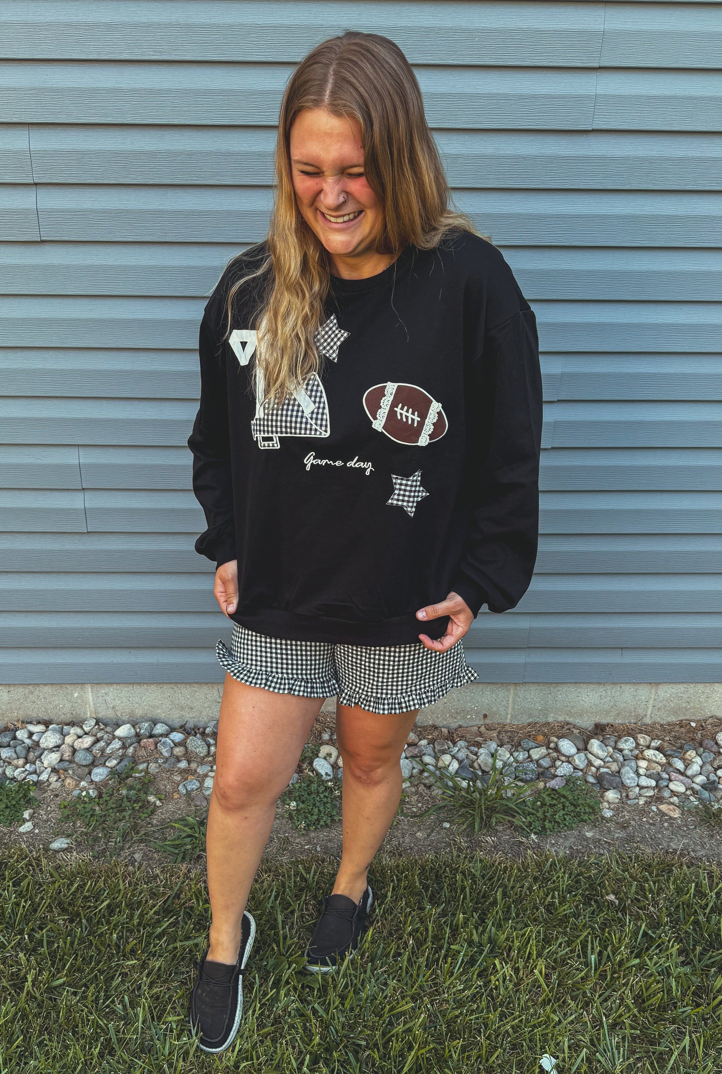 Patchwork gameday black or red crewneck 🏈✨
