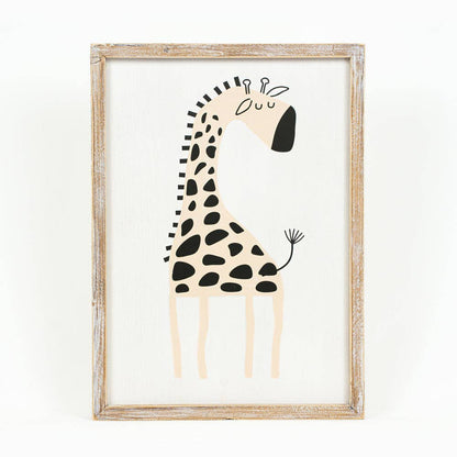 Reversible Giraffe wood framed sign