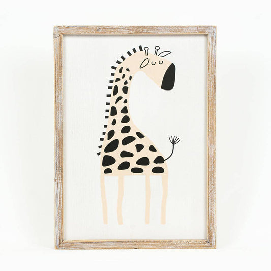 Reversible Giraffe wood framed sign