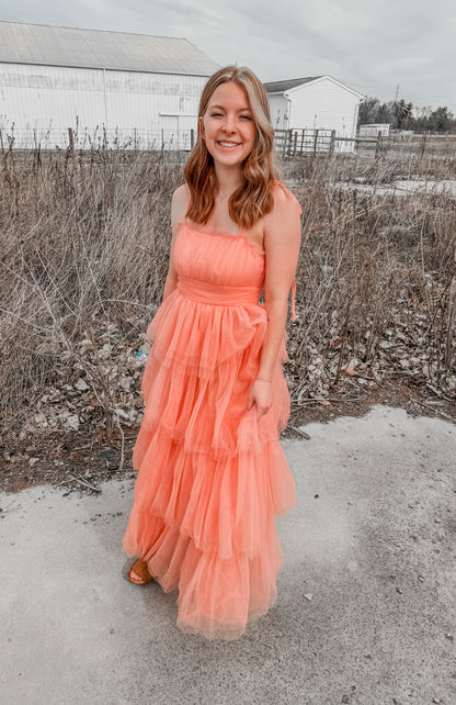 ROMANTIC TIERED MESH RUFFLED DRESS