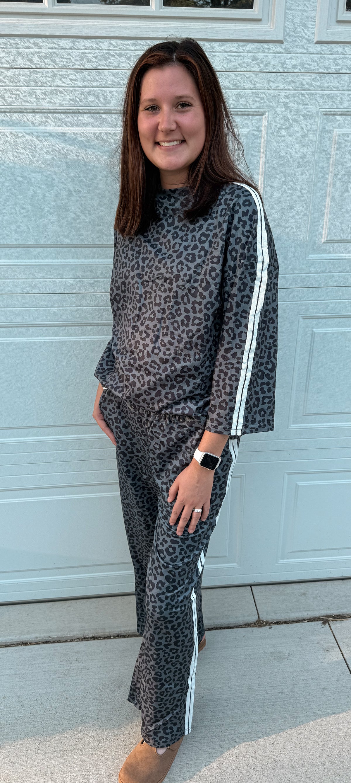 Leopard Side Striped Pants Set