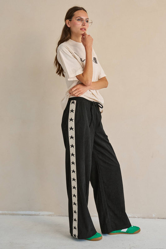 STAR STRIPE CORDUROY WIDE LEG PANTS