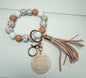 Tan Floral Wooden Bead Keychain