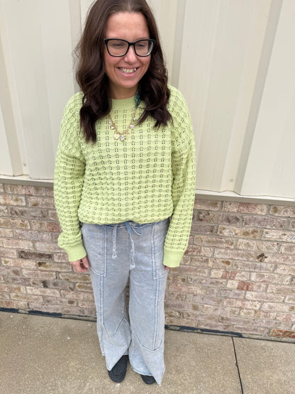 Crew Neck Crochet Knit Sweater