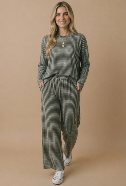 Round Neck Striped Oversized French Terry Top