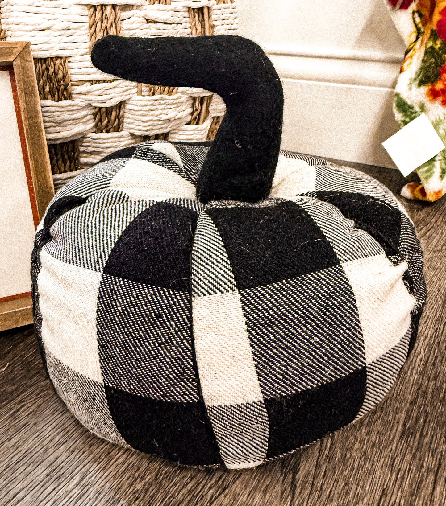 Black and White Checkered Plush Pumpkin
