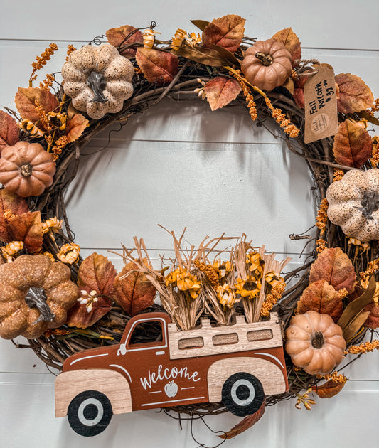 Fall Pumpkin and Truck Wreath