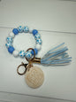 Blue Floral Wooden Beads Keychain