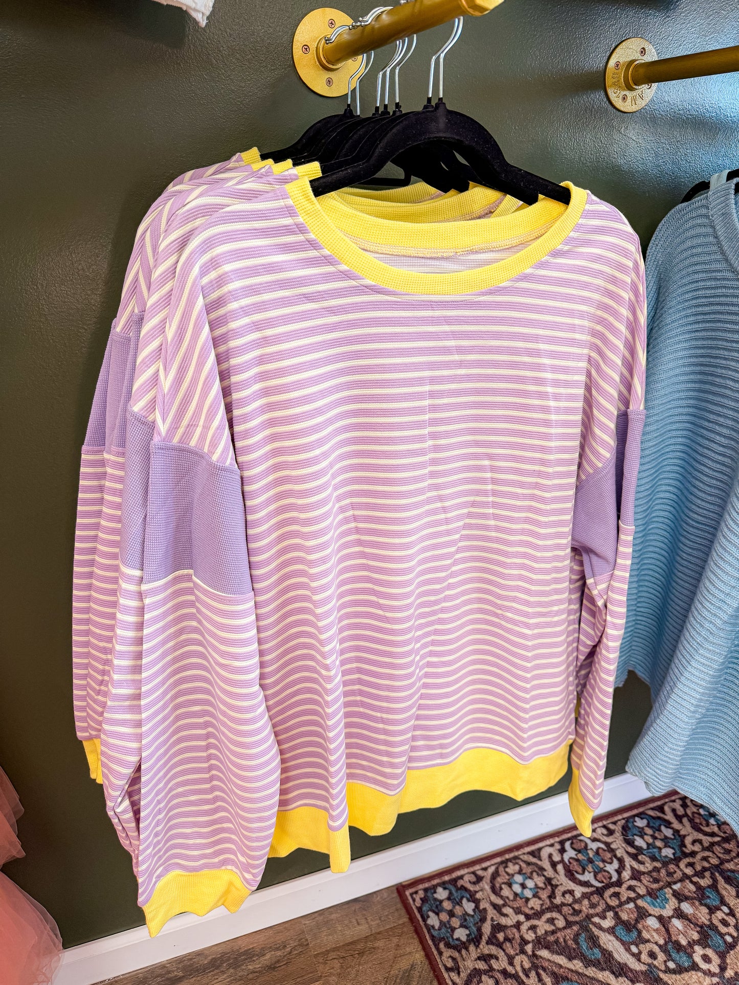 Purple and yellow striped pullover