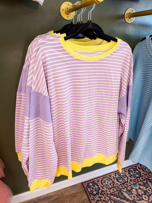 Purple and yellow striped pullover