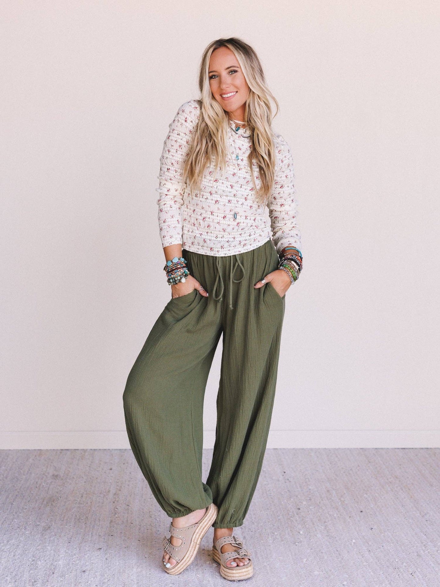 Celestia Wide Leg Cinched Pants - Olive