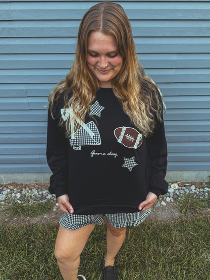 Patchwork gameday black or red crewneck 🏈✨