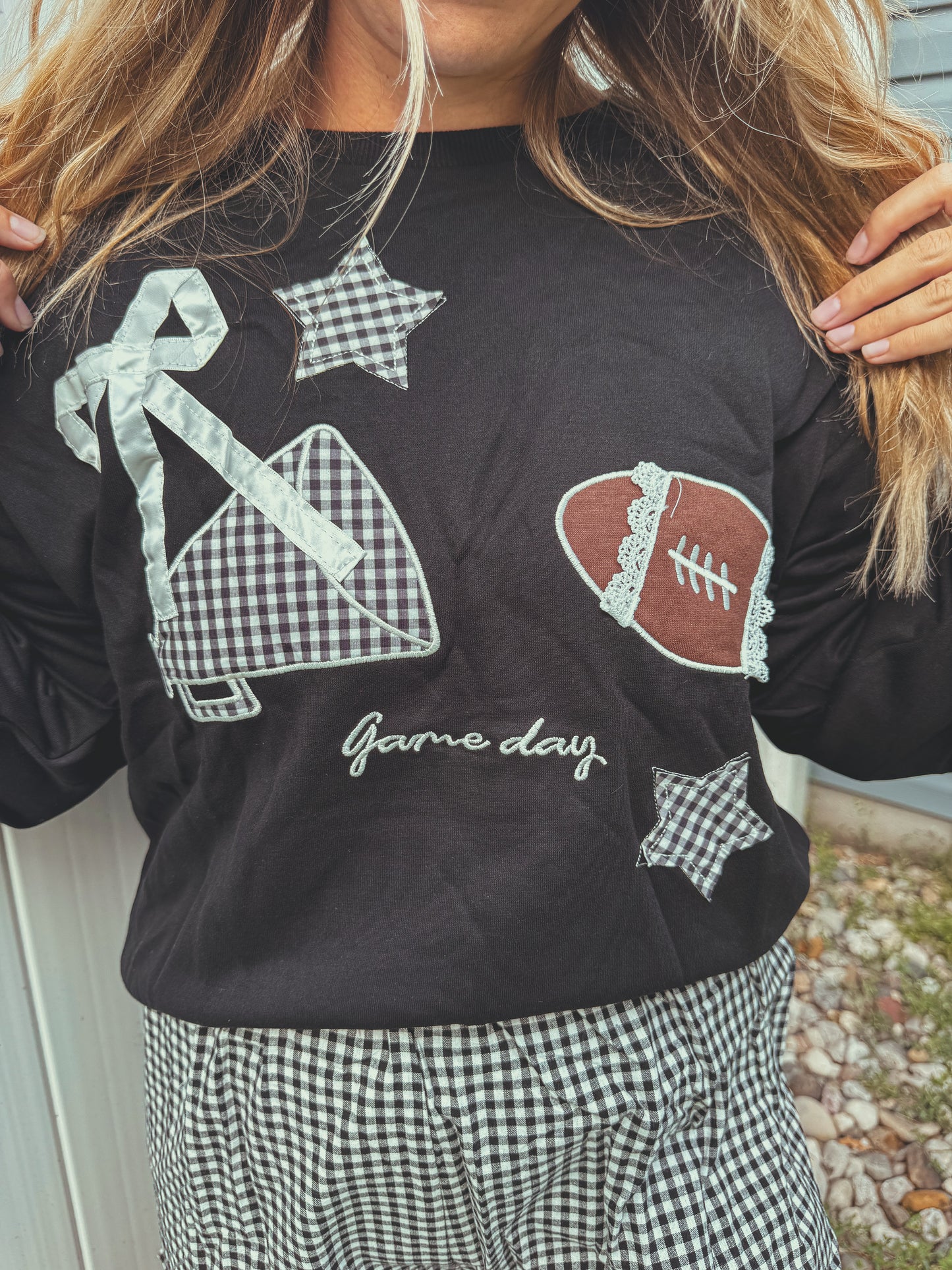 Patchwork gameday black or red crewneck 🏈✨