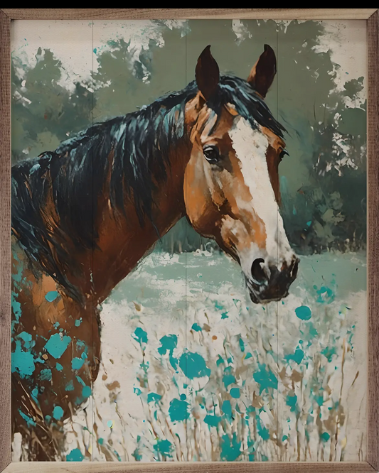 Blue Floral Horse