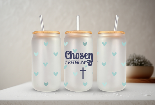 Chosen 1 Peter 2:9 | 20oz Glass Libbey with Bamboo Lid,Straw