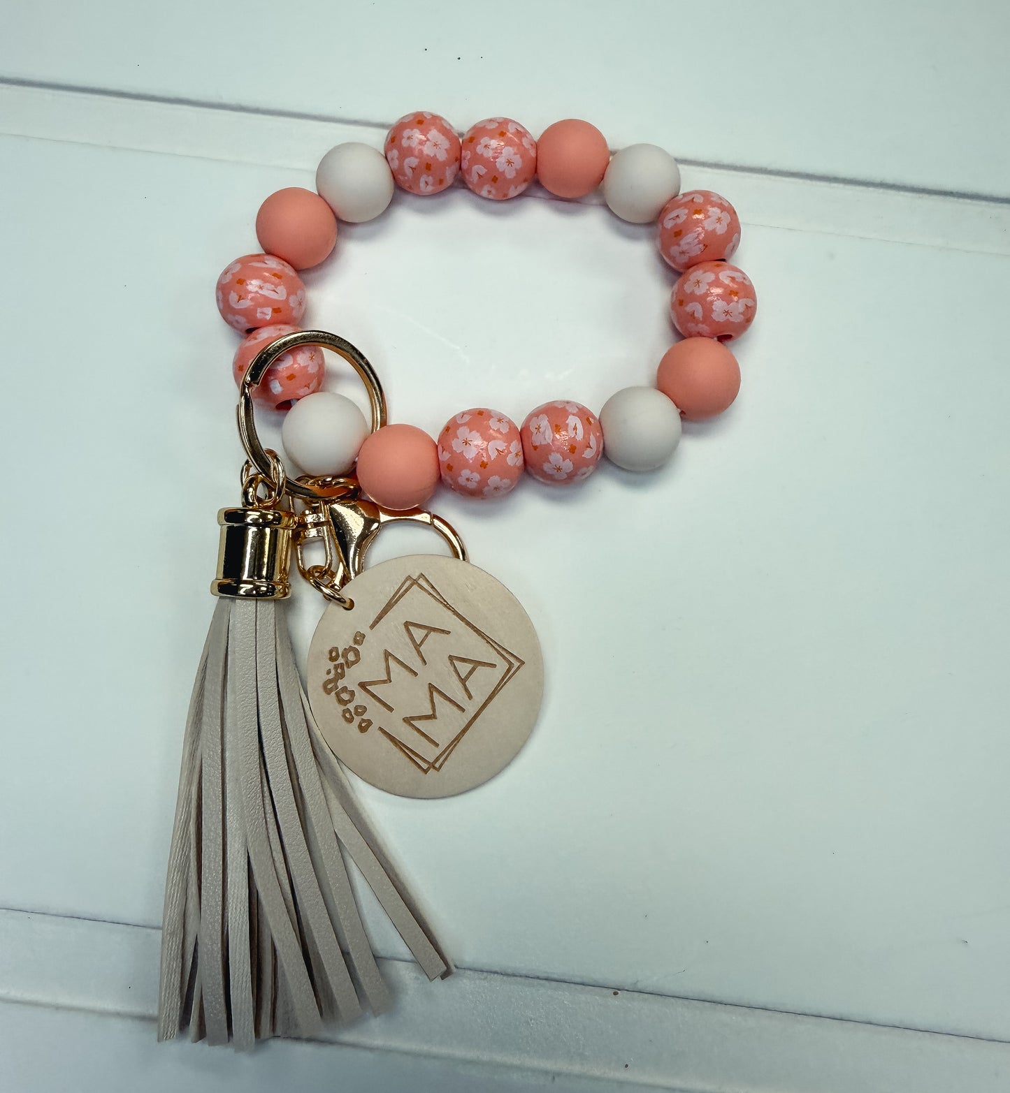 Blush Wooden Bead Keychain