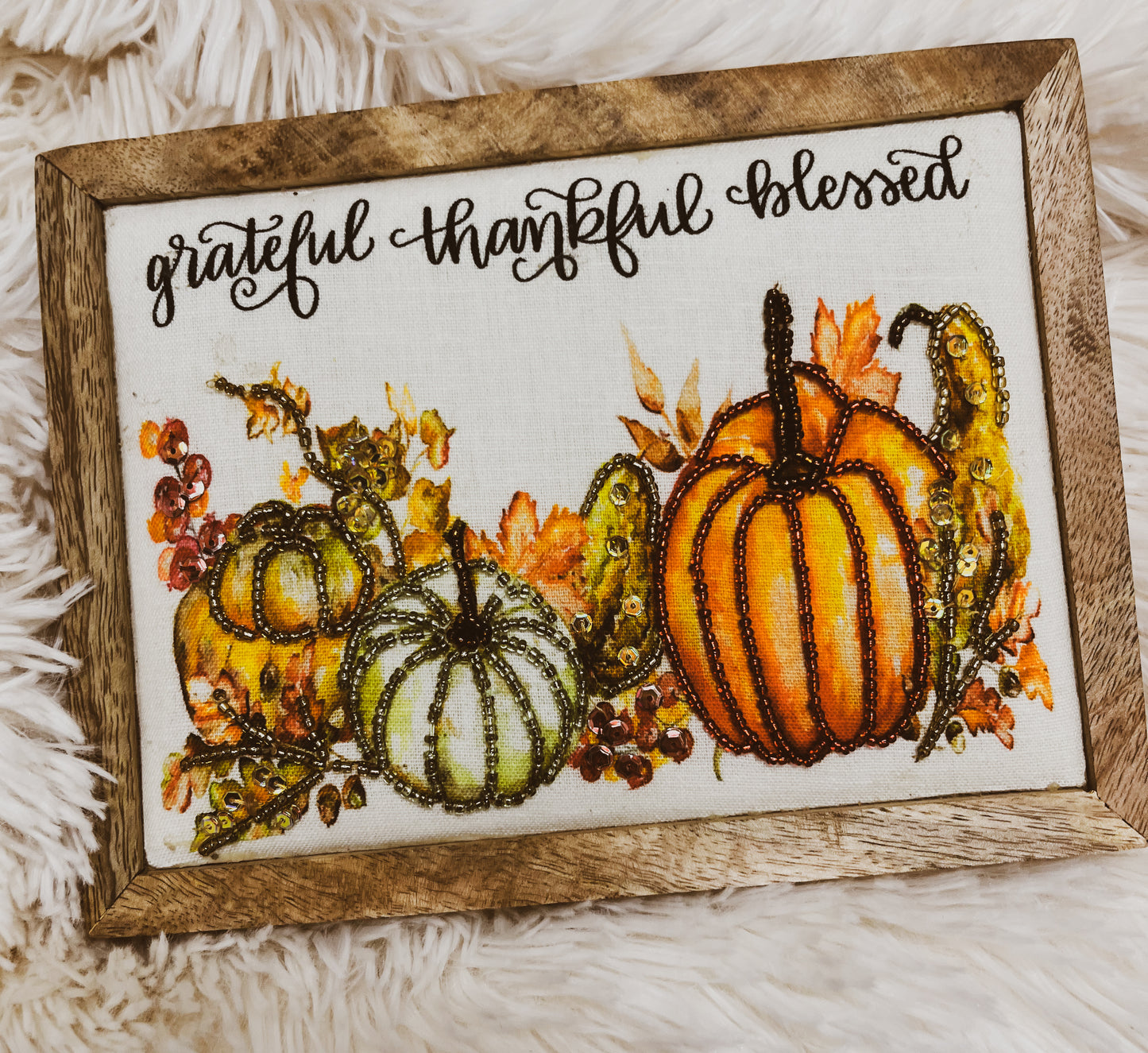 Grateful thankful blessed beaded mini frame