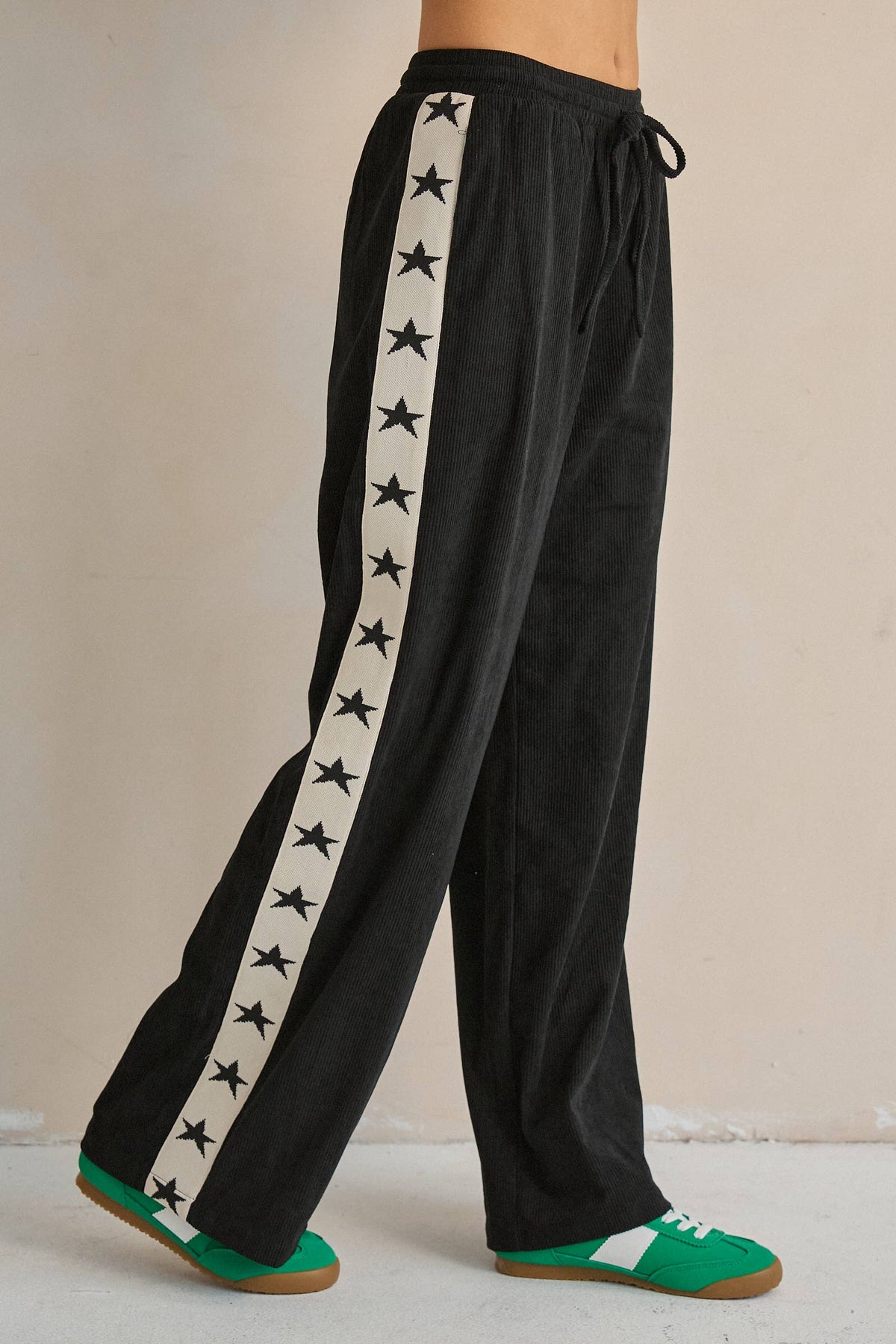 STAR STRIPE CORDUROY WIDE LEG PANTS
