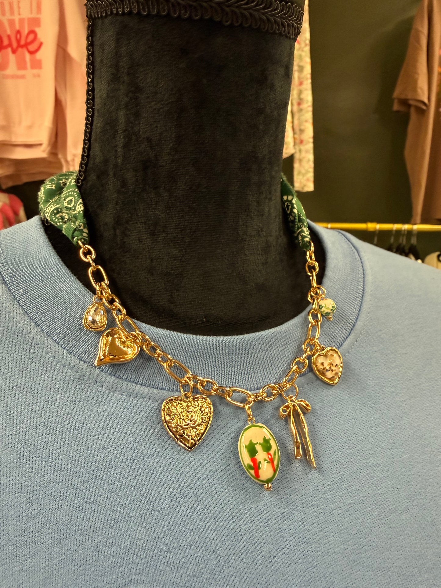 Green scarf charm necklace