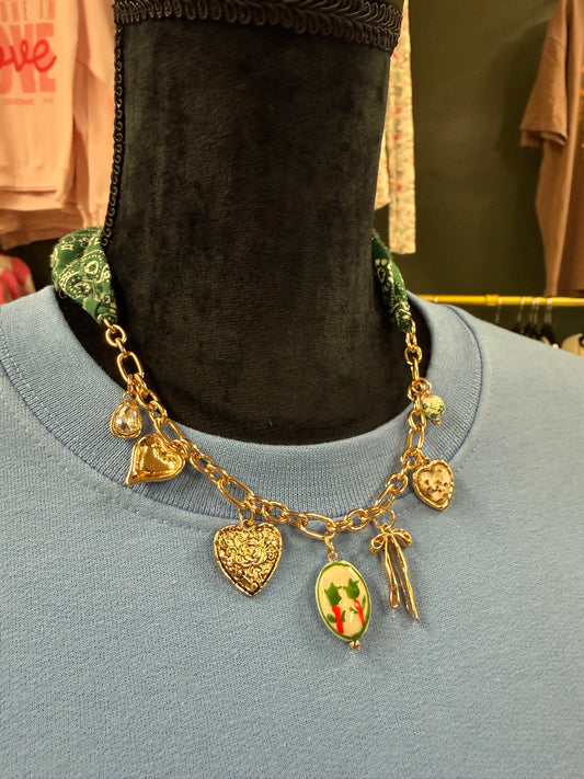 Green scarf charm necklace