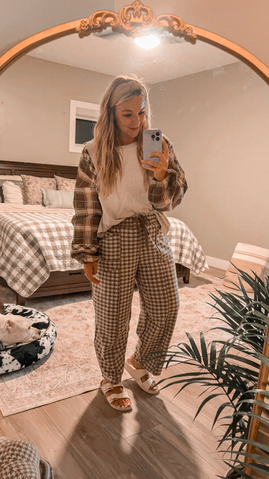 Plaid sleeve oatmeal top✨