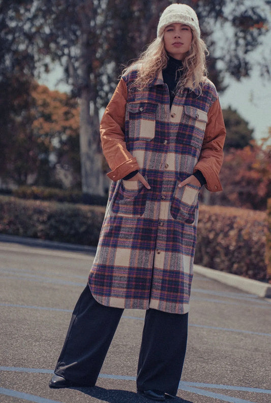 Plaid patchwork long coat
